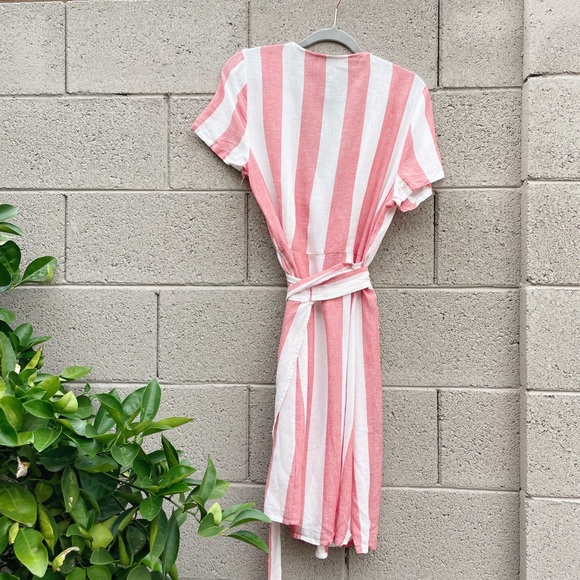 MARINE LAYER NWOT Frances Red & White Striped Linen Wrap Dress - Picture 5 of 10